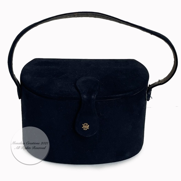 Vintage Coblentz Bag Black Perma Suede Small Vanity Bag with Mirror 60s Retro - Picture 1 of 9